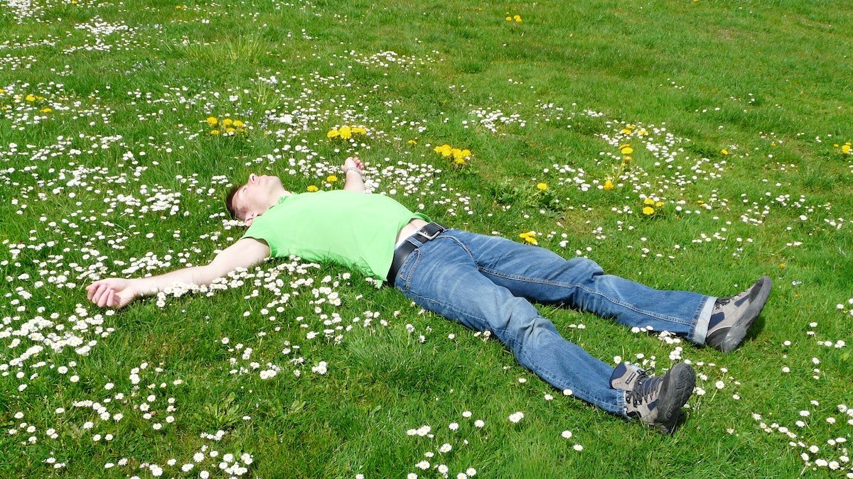 Relaxing in a green field