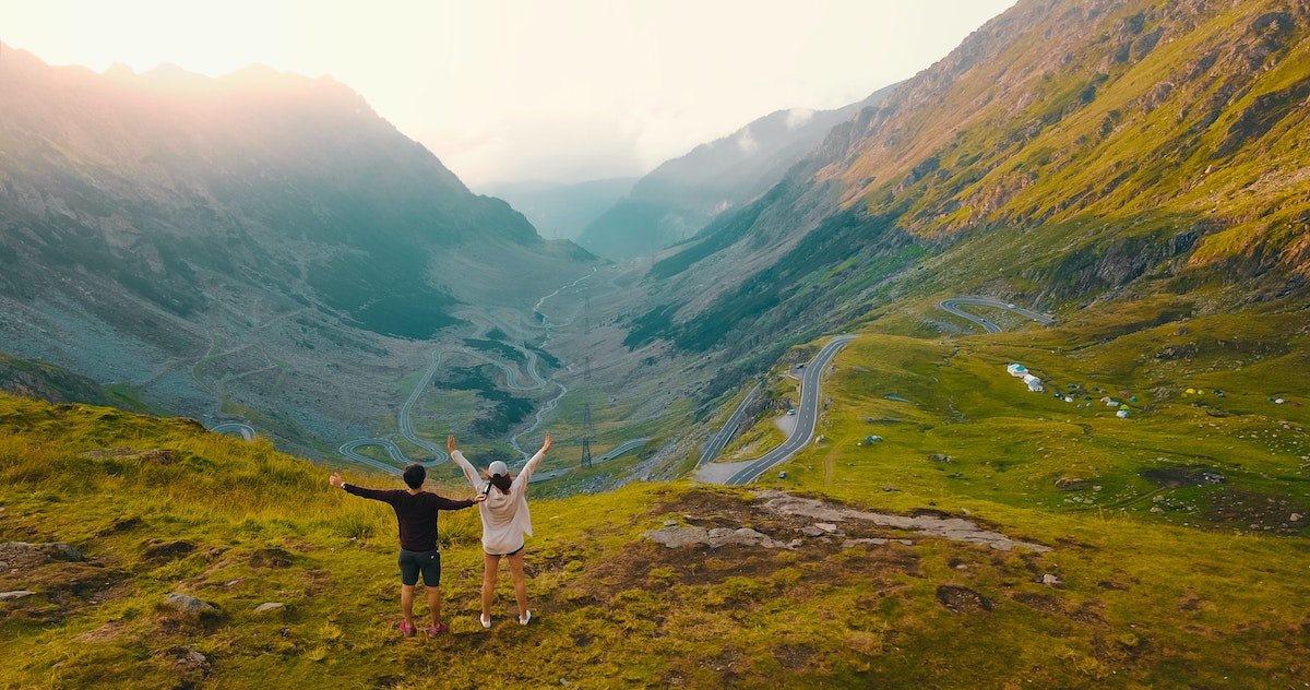 Happy couple in the mountains