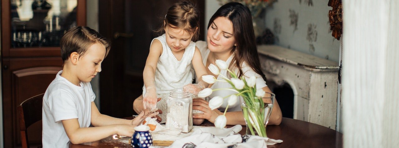 Mother with kids at home