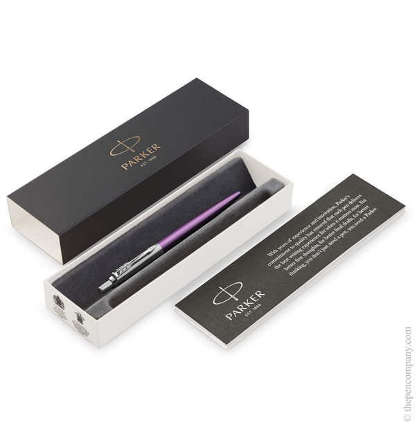 A boxed Parker Jotter ballpoint pen in Victoria Violet.