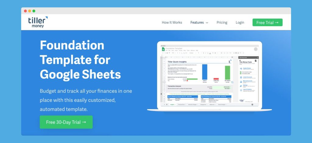 Tiller Money Foundation Template for Google Sheets